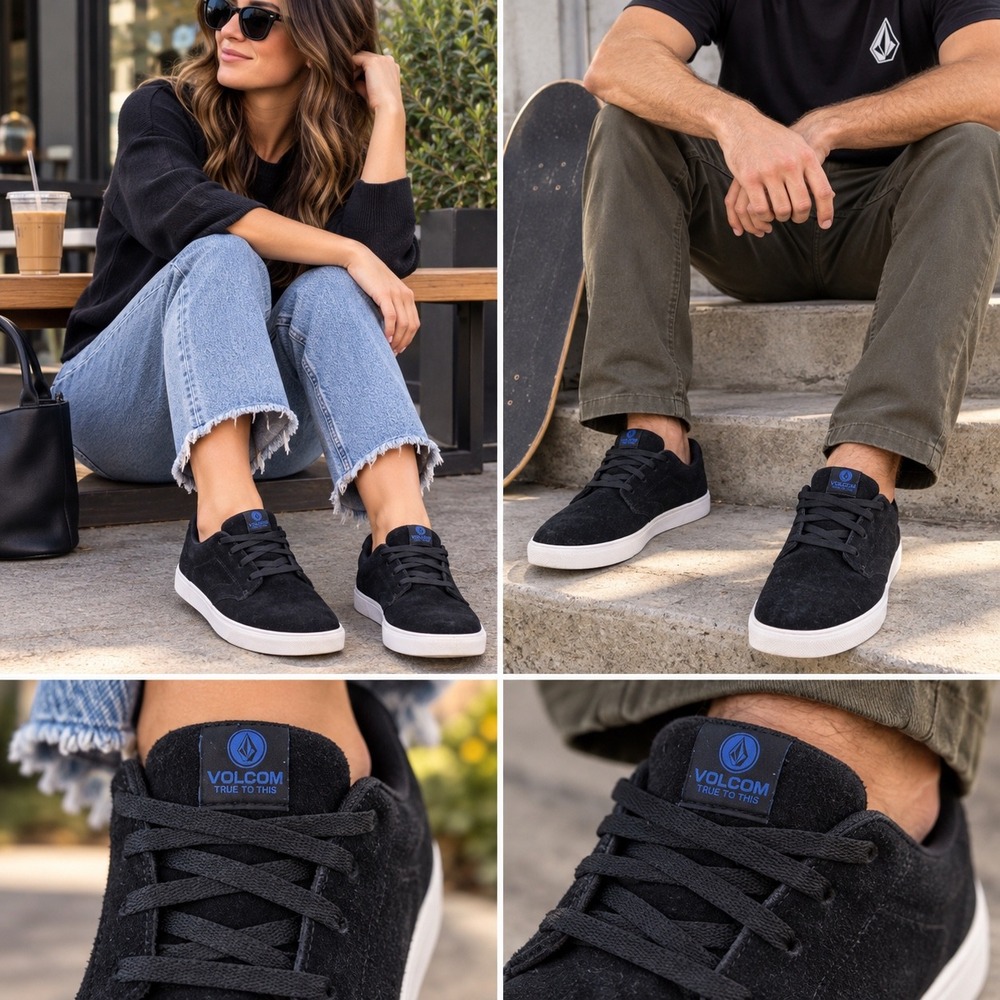 Volcom True EH Comp Toe Work Shoes Mens 8.5 Womens 10.5 Black Suede VM30110‎